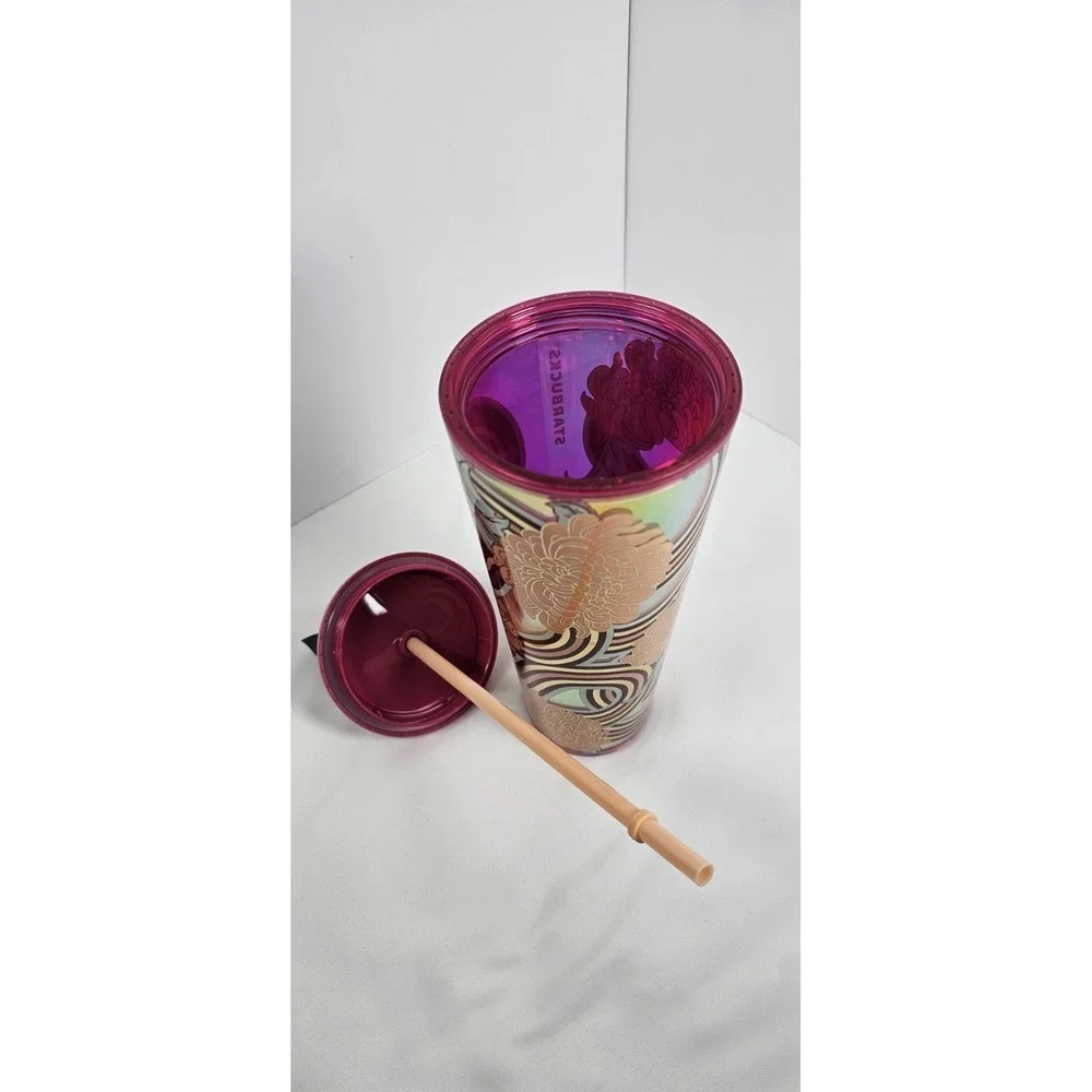 Starbucks‎ collectible 24 oz iridescent tumbler featuring a colorful floral NWT